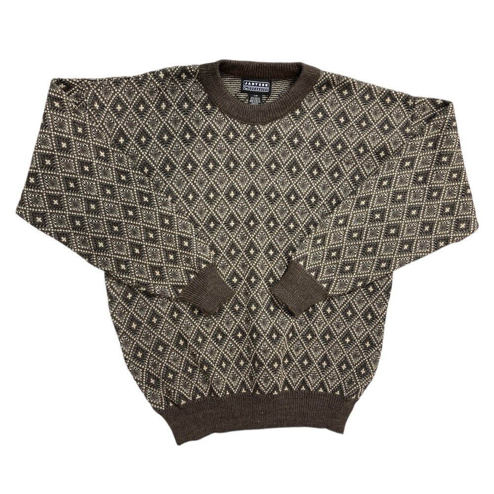 Jantzen Men's Geometric Knit‎ Sweater - Brown and Cream